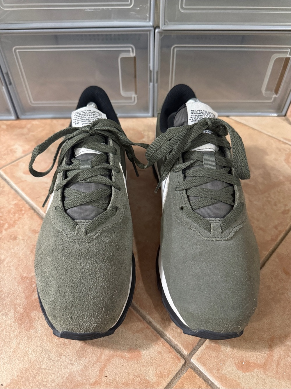 Nike Women's Olive Green Suede Low-Top Sneakers with Black Accents